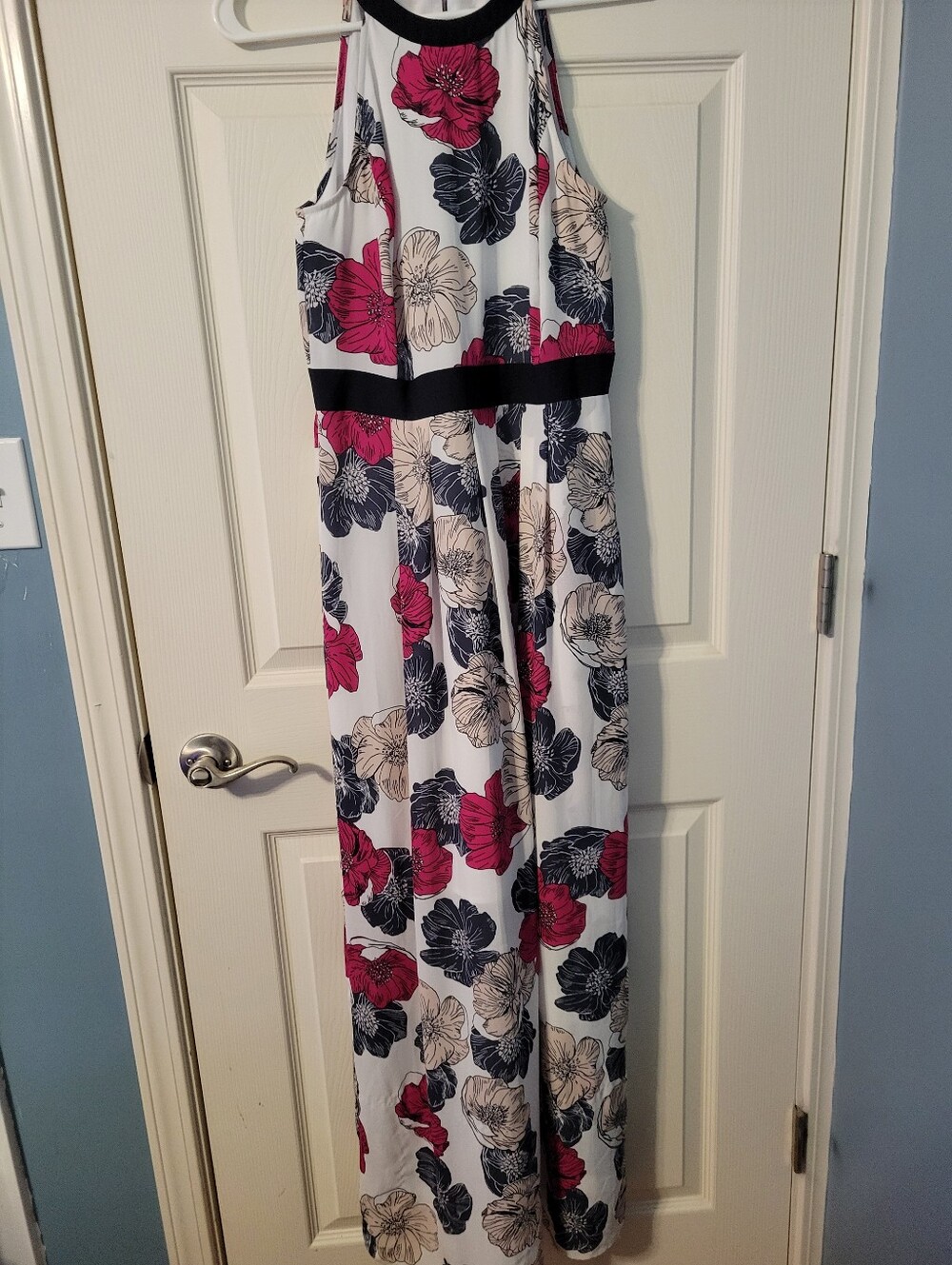 Ann Taylor Floral Halter Maxi Dress Pink Navy Size 4 Pleated Wedding Guest
